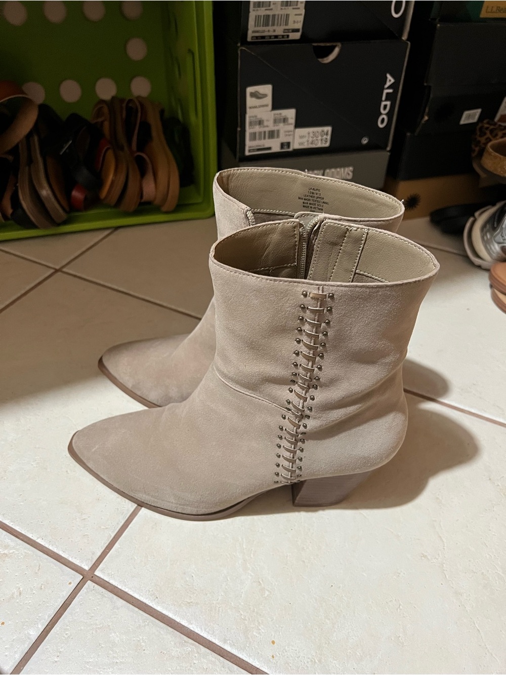 Suede Mid-Calf Ankle Boots in Beige - Lucky Brand